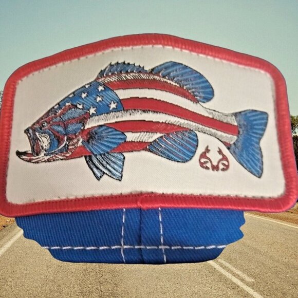 RealTree Bass Truckers Cap Snapback Meshback Blue Baseball Hunting Sports Hat - Picture 8 of 16